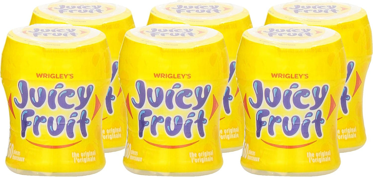 JUICY FRUIT, Fruit Flavoured Chewing Gum, 60 Pieces, 6 Bottles