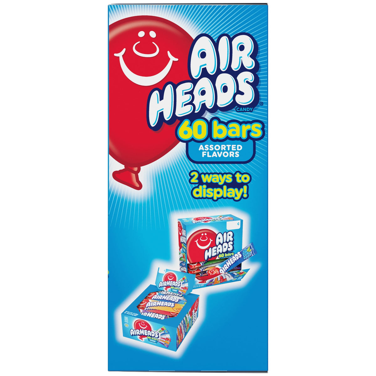 Airheads, Gravity Feed Assorted Candy - Box of 60 Individually Wrapped Bars, 15.6g per bar