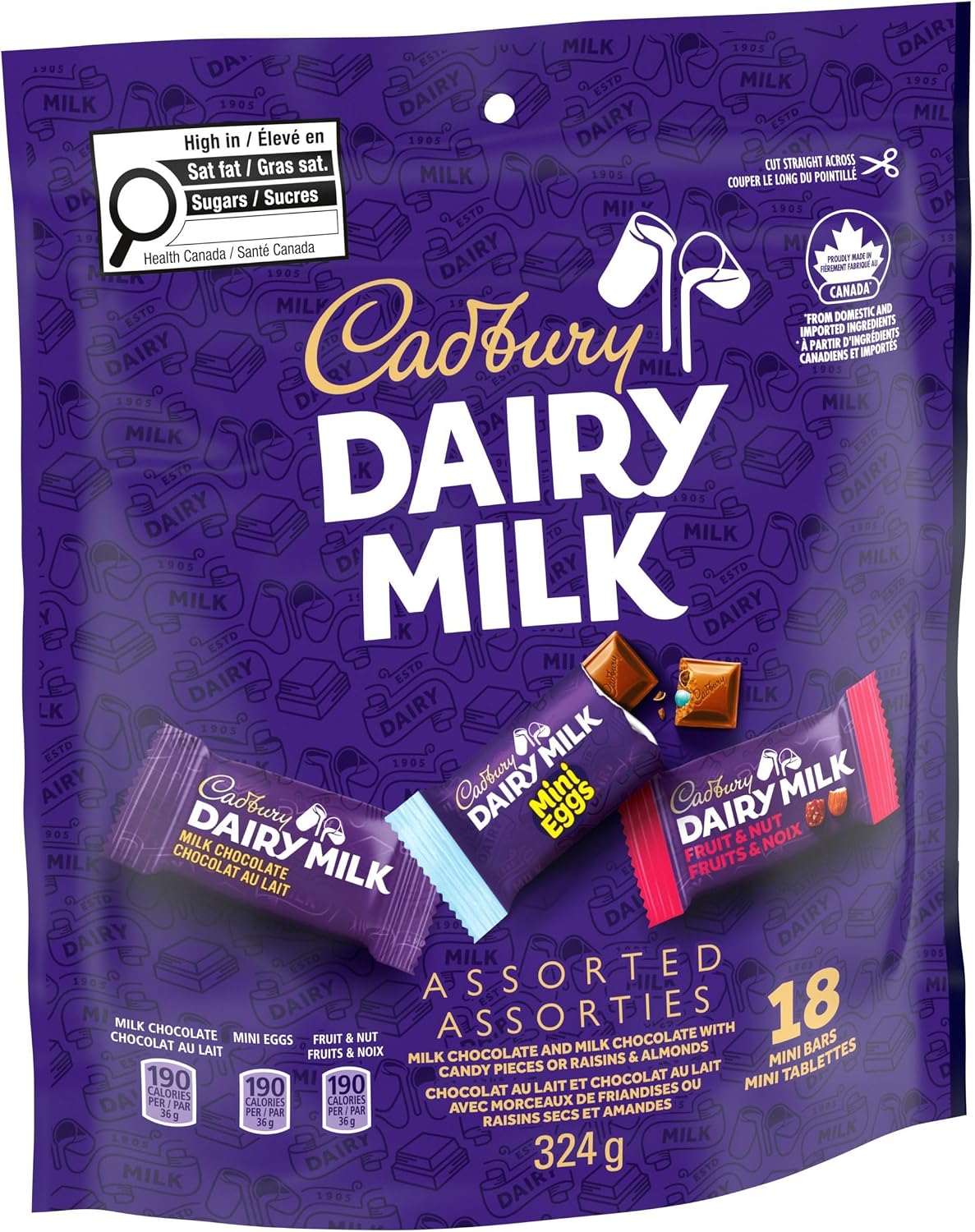 Cadbury Dairy Milk, Chocolate Bars, Assorted Bag of 18 x 18g, 324g