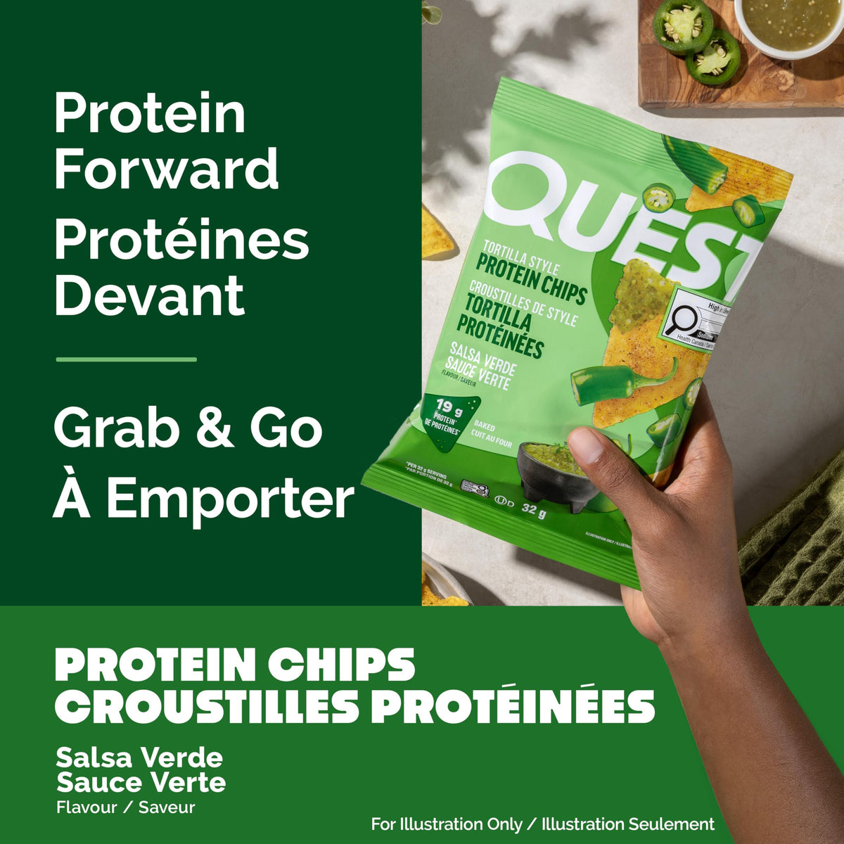 Quest Nutrition Chili Lime Flavour Tortilla Style Protein Chips, High Protein, Baked, Not Fried, Gluten Free, 1g Sugar, 4g Carbs, 8ct