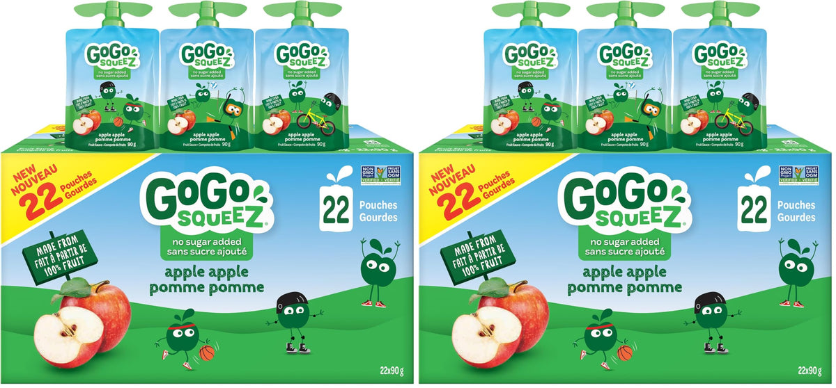 GoGo squeeZ Fruit Sauce Variety Pack, Apple, Strawberry, Peach, Banana, No Sugar Added. 90g per pouch, Pack of 20