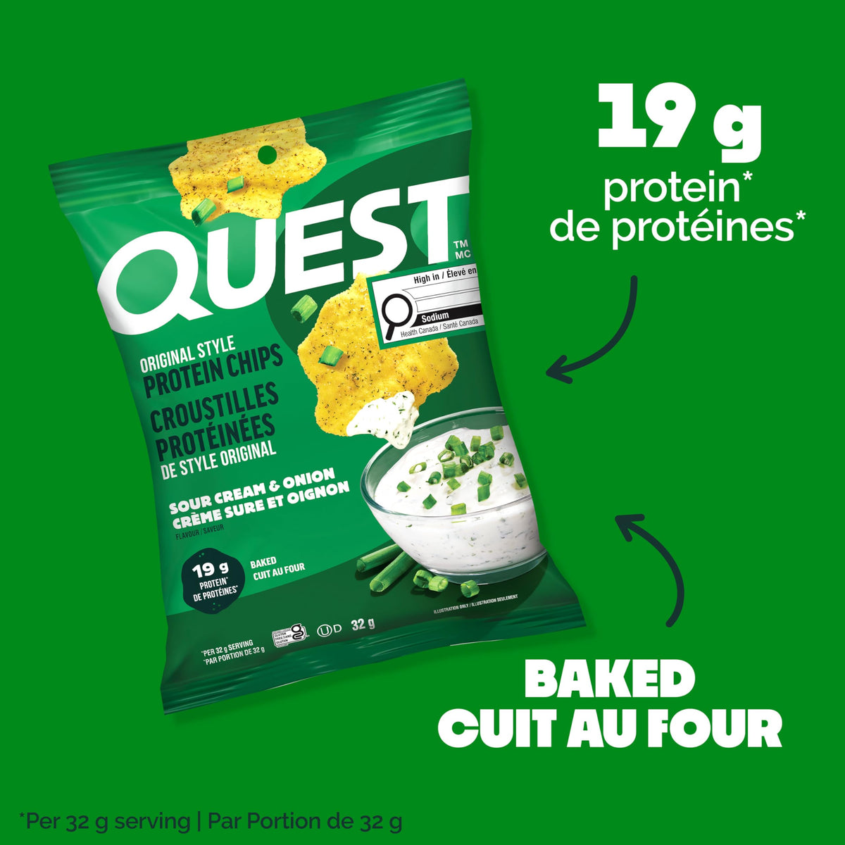 Quest Nutrition Chili Lime Flavour Tortilla Style Protein Chips, High Protein, Baked, Not Fried, Gluten Free, 1g Sugar, 4g Carbs, 8ct