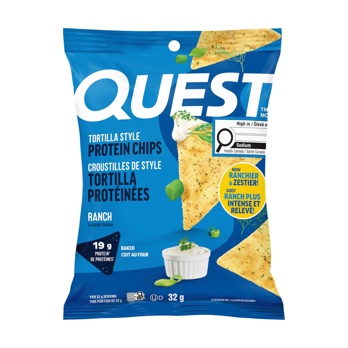 Quest Nutrition Chili Lime Flavour Tortilla Style Protein Chips, High Protein, Baked, Not Fried, Gluten Free, 1g Sugar, 4g Carbs, 8ct