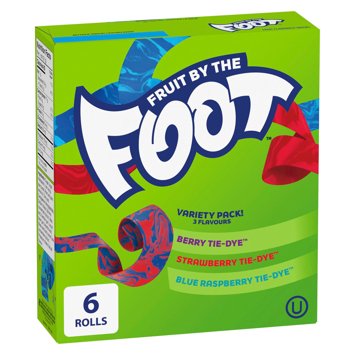 BETTY CROCKER FRUIT BY THE FOOT - VALUE PACK SIZE - Strawberry, Blue Raspberry, Berry Tie-Dye Fruit Flavoured Snacks, Pack of 30 Rolls, 637 Grams Package of Fruit Flavoured Snacks