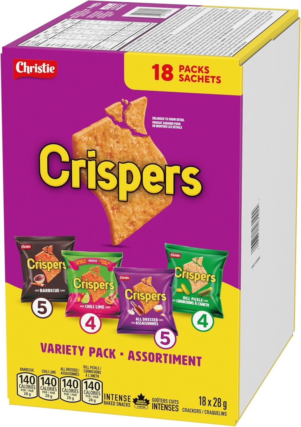 CRISPERS Variety Pack Crackers, 18 Snack Packs, 28g Each, 504g Box
