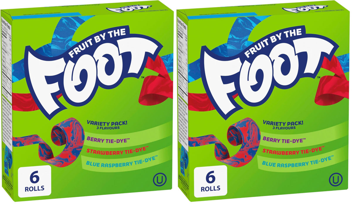 BETTY CROCKER FRUIT BY THE FOOT - VALUE PACK SIZE - Strawberry, Blue Raspberry, Berry Tie-Dye Fruit Flavoured Snacks, Pack of 30 Rolls, 637 Grams Package of Fruit Flavoured Snacks