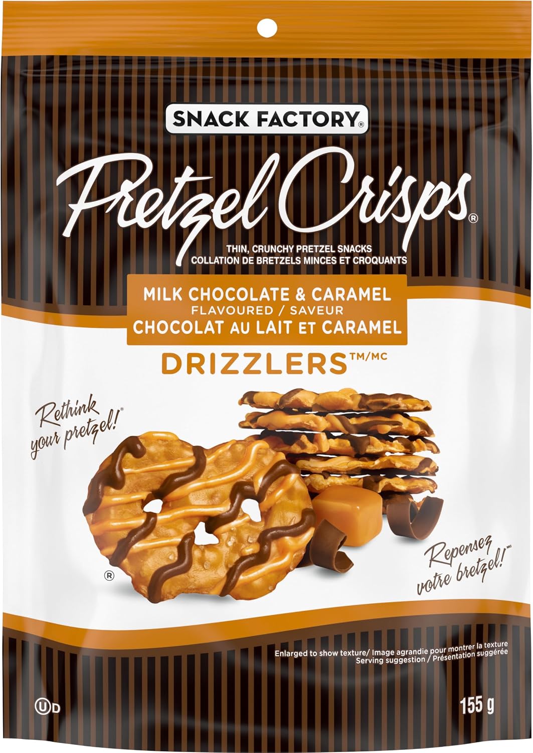 Snack Factory Pretzel Crisps - Milk Chocolate & Caramel Drizzlers 155 Grams