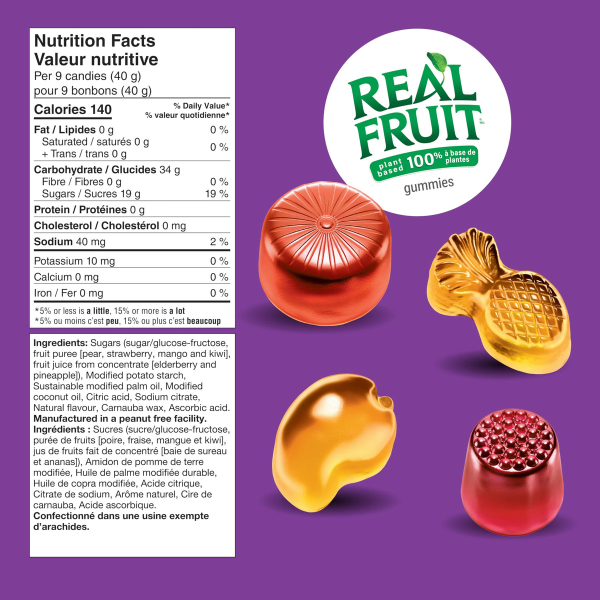 REALFRUIT Superfruits Gummy Candy - Made with Real Fruit, Vegan, Gluten & Peanut-Free Snack for Adults and Children, Proudly Canadian Company, Cranberry, Black Currant, Blueberry and Blackberry, 180g