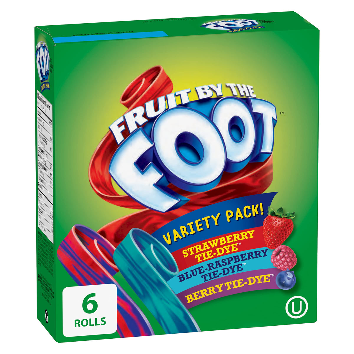 BETTY CROCKER FRUIT BY THE FOOT - VALUE PACK SIZE - Strawberry, Blue Raspberry, Berry Tie-Dye Fruit Flavoured Snacks, Pack of 30 Rolls, 637 Grams Package of Fruit Flavoured Snacks