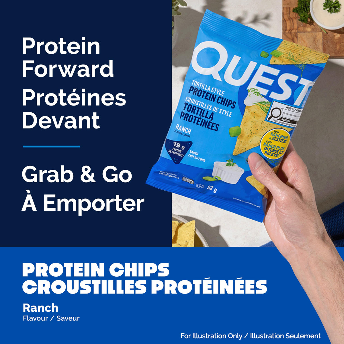 Quest Nutrition Chili Lime Flavour Tortilla Style Protein Chips, High Protein, Baked, Not Fried, Gluten Free, 1g Sugar, 4g Carbs, 8ct