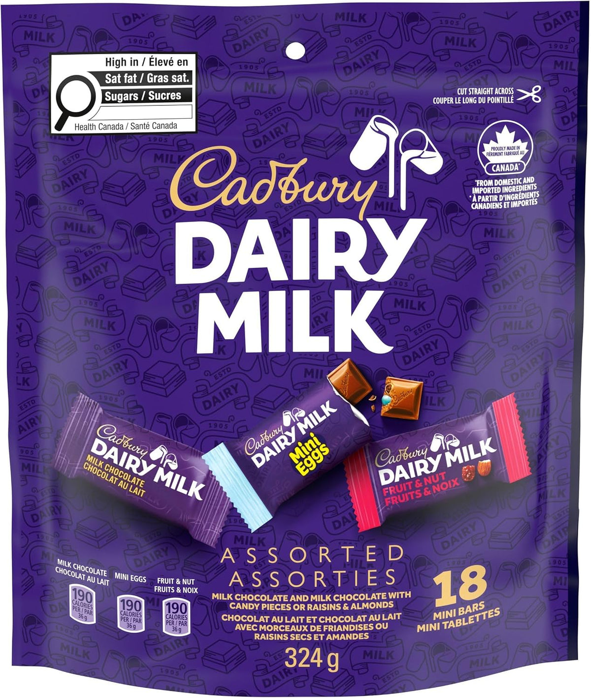 Cadbury Dairy Milk, Chocolate Bars, Assorted Bag of 18 x 18g, 324g