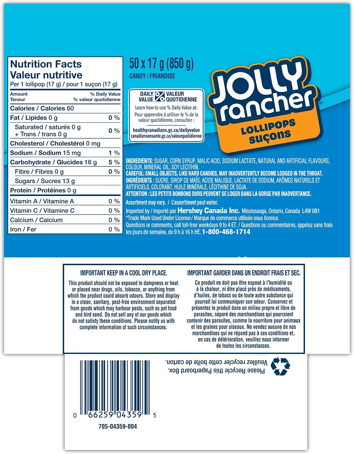 JOLLY RANCHER Lollipops, Fruit-flavoured Candy Variety Pack, 50 Count, 850g