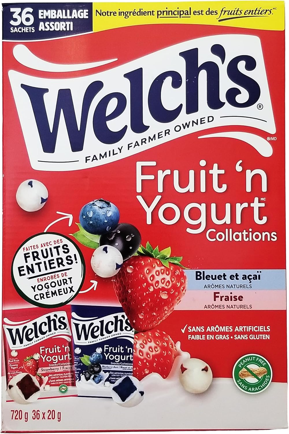 Welch's Fruit 'n Yogurt Snacks, 36 × 20 g - Delicious Fruit-Flavored Snacks Coated in Creamy Yogurt