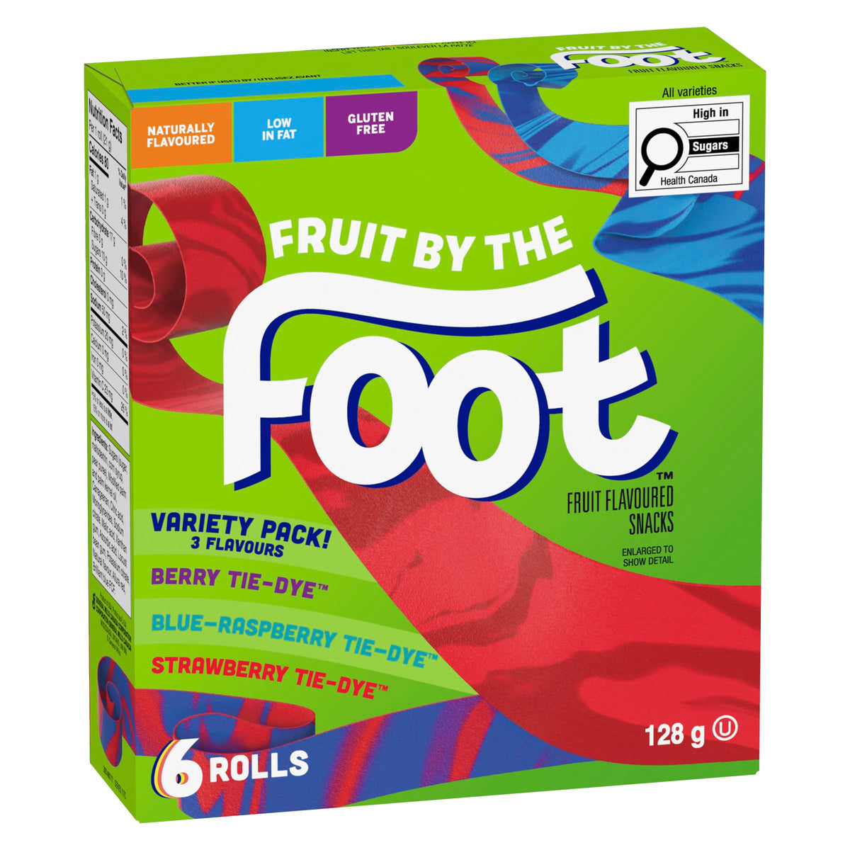 BETTY CROCKER FRUIT BY THE FOOT - VALUE PACK SIZE - Strawberry, Blue Raspberry, Berry Tie-Dye Fruit Flavoured Snacks, Pack of 30 Rolls, 637 Grams Package of Fruit Flavoured Snacks