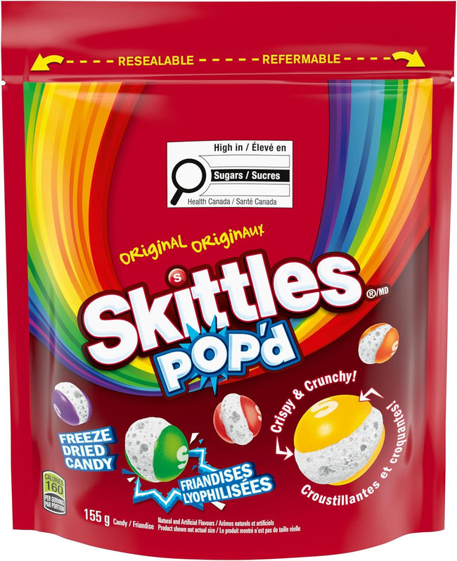 SKITTLES POP’D Original Freeze-Dried Candy, Crunchy Fruity Candy Snack for Sharing, Movie Nights & Parties, 155g