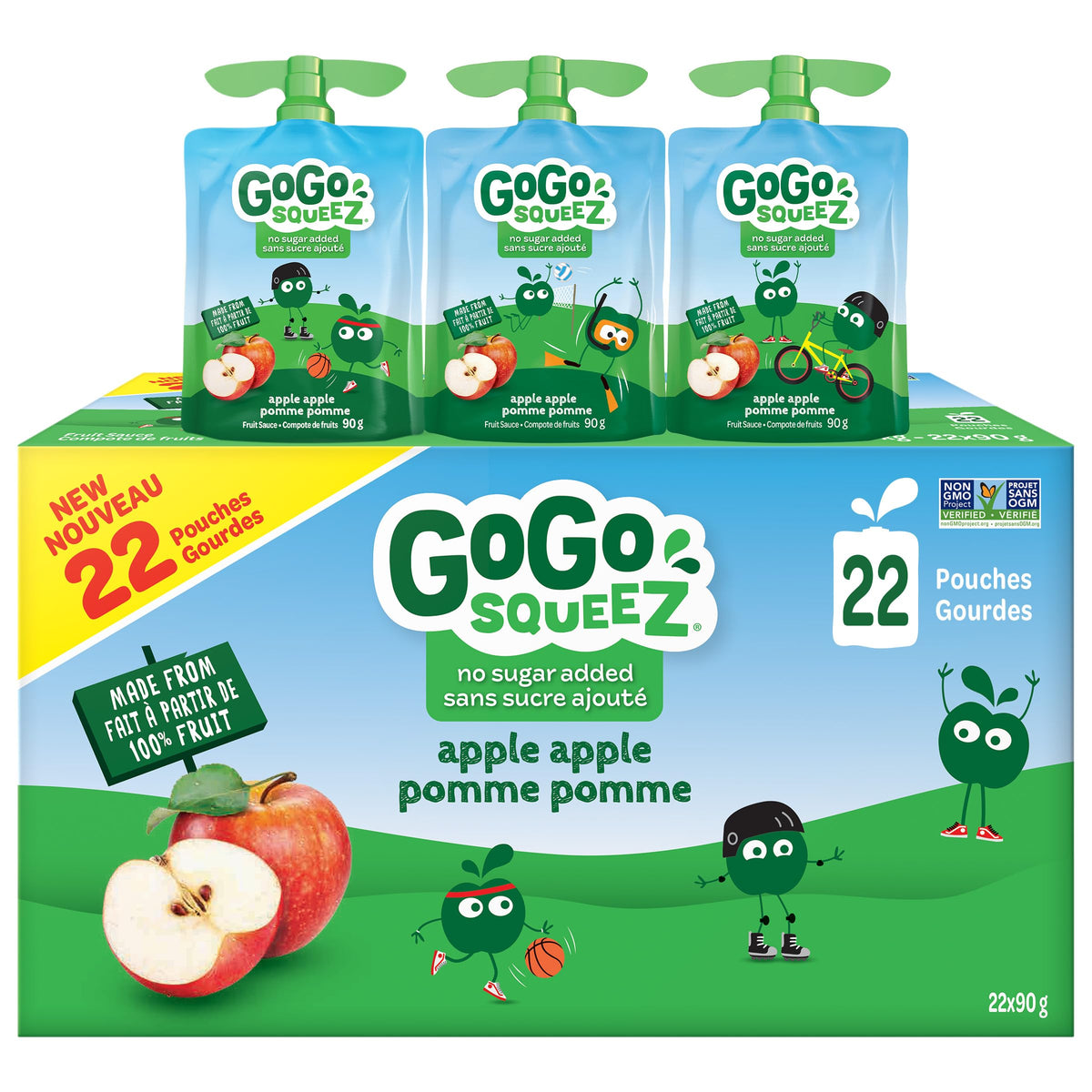 GoGo squeeZ Fruit Sauce Variety Pack, Apple, Strawberry, Peach, Banana, No Sugar Added. 90g per pouch, Pack of 20