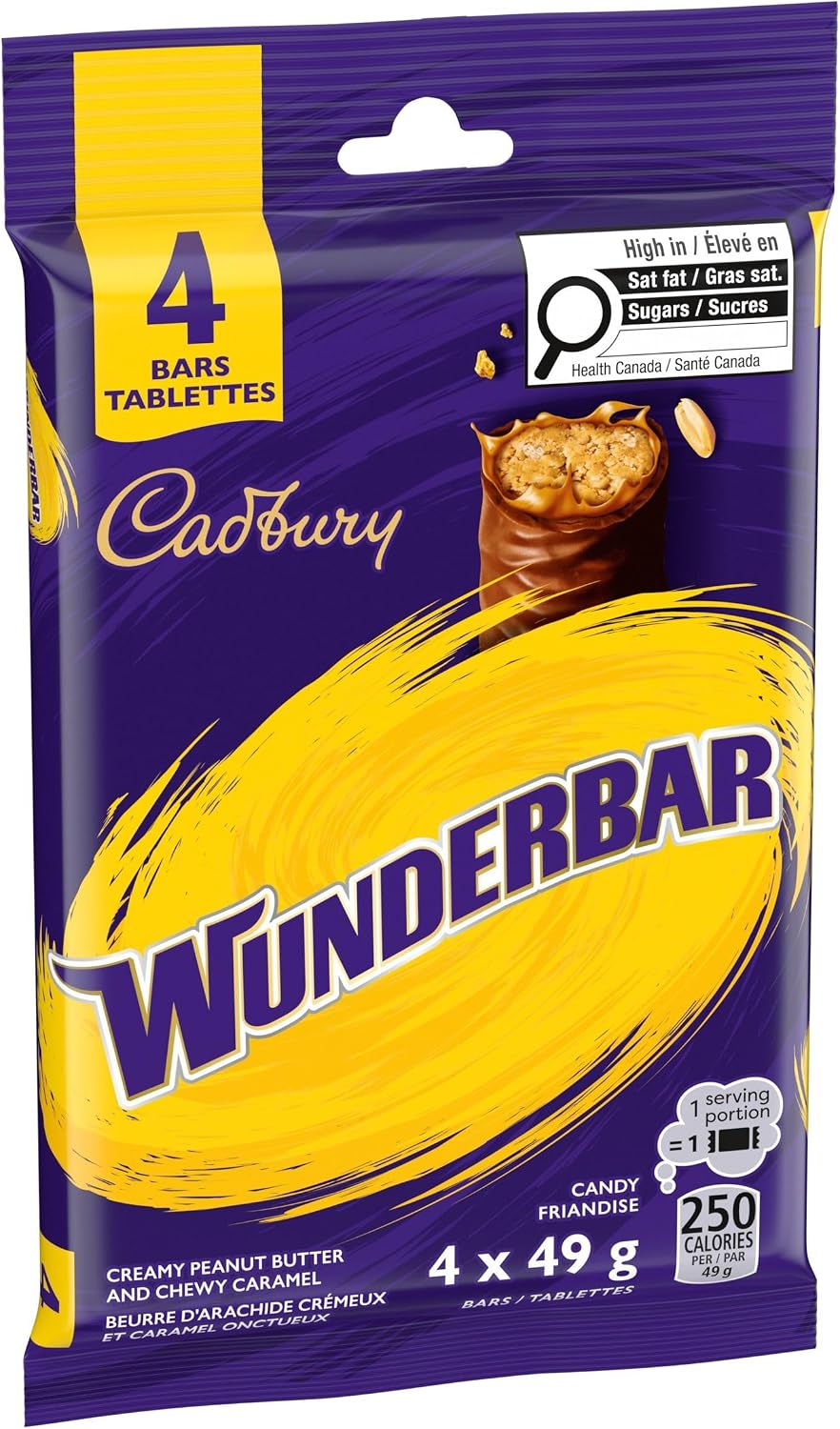 Cadbury Wunderbar Chocolatey Candy Bars Multipack 4 Pack, 196g