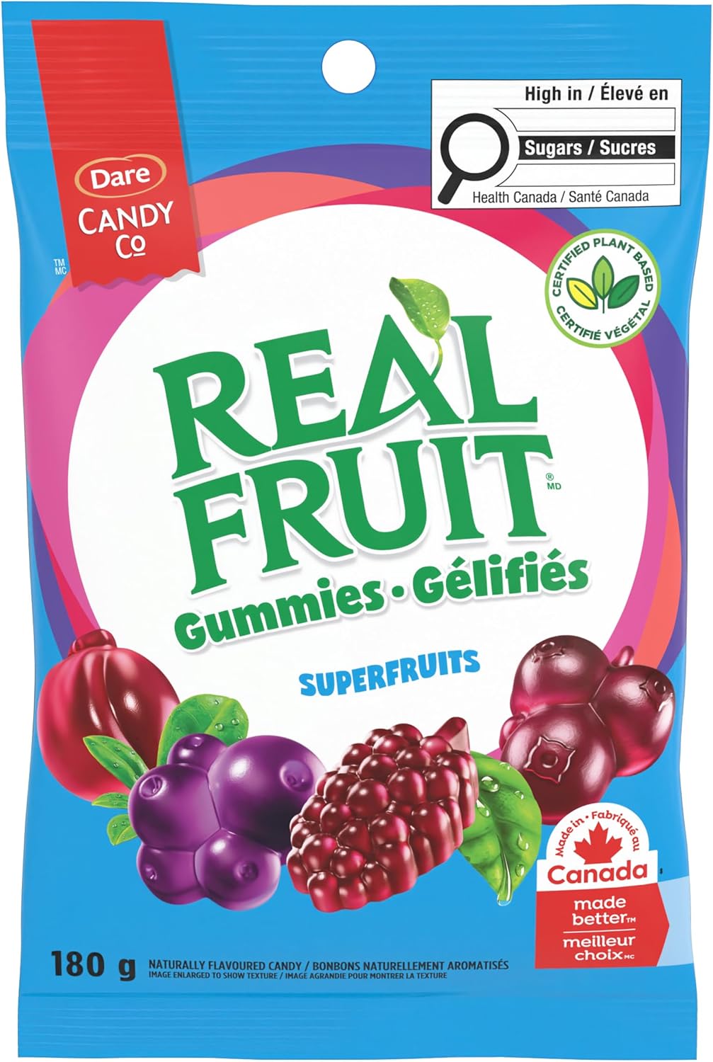 REALFRUIT Superfruits Gummy Candy - Made with Real Fruit, Vegan, Gluten & Peanut-Free Snack for Adults and Children, Proudly Canadian Company, Cranberry, Black Currant, Blueberry and Blackberry, 180g
