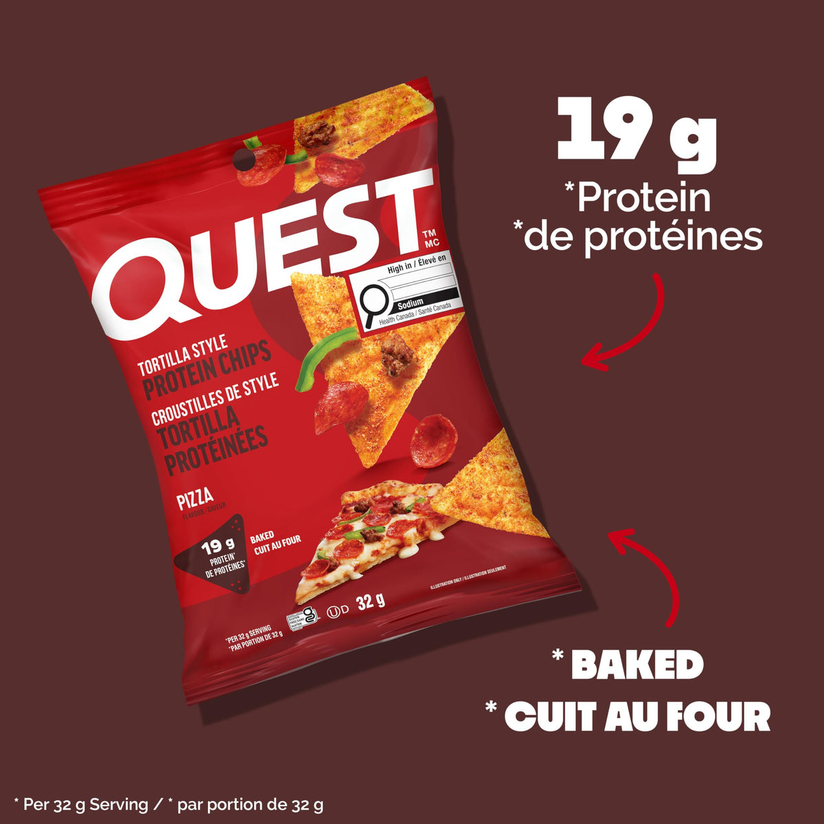 Quest Nutrition Chili Lime Flavour Tortilla Style Protein Chips, High Protein, Baked, Not Fried, Gluten Free, 1g Sugar, 4g Carbs, 8ct