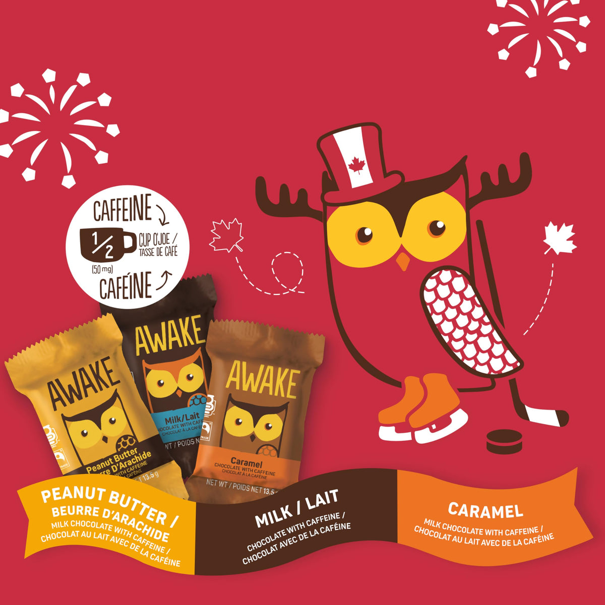 AWAKE - Caffeinated Chocolate Bites - Caramel Milk Chocolate, 50 Count - 50mg Caffeine - Individually Wrapped Energy Bites - Coffee Alternative - Fairtrade, Gluten Free, Non GMO - 0.48oz