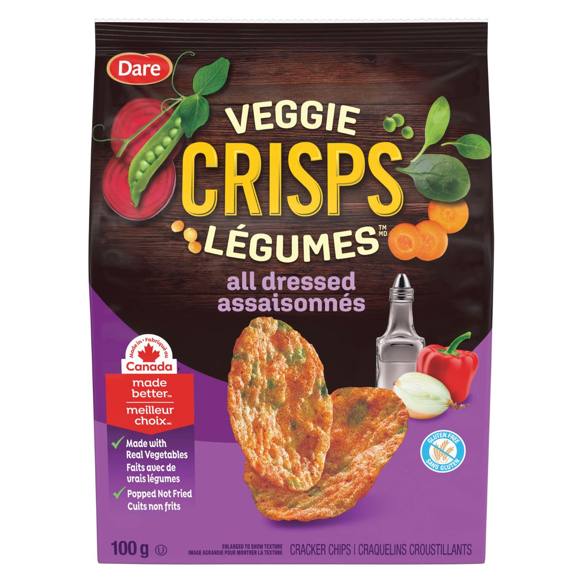Dare Veggie Crisps Barbecue - Crunchy, Popped Snacks Made with Real Vegetables like Yellow and Green Peas, Tomatoes, and Carrots 100g Pack