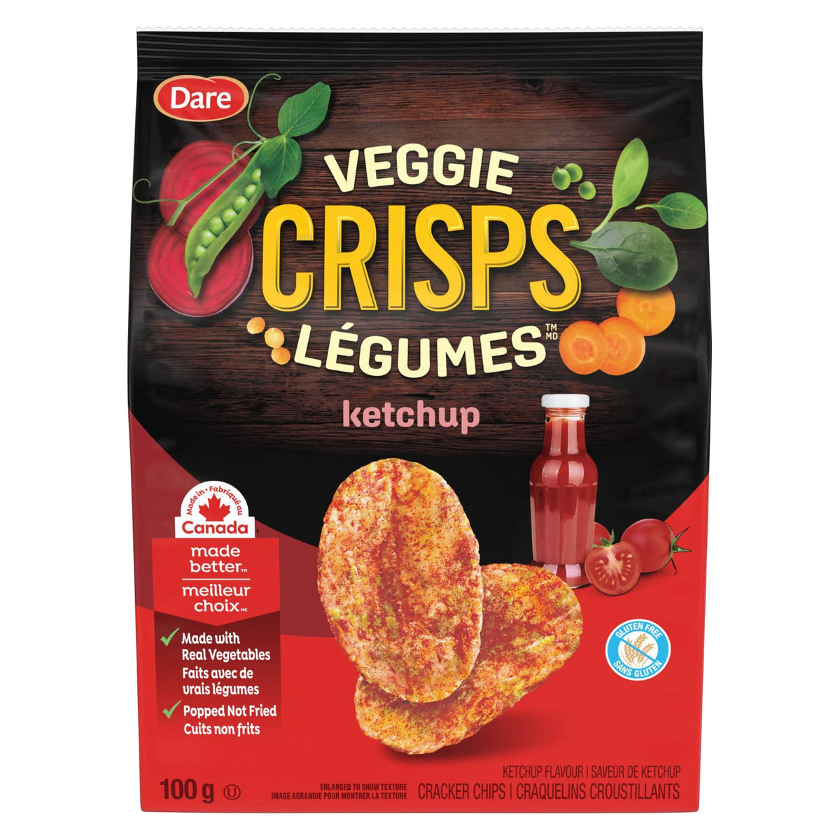 Dare Veggie Crisps Barbecue - Crunchy, Popped Snacks Made with Real Vegetables like Yellow and Green Peas, Tomatoes, and Carrots 100g Pack