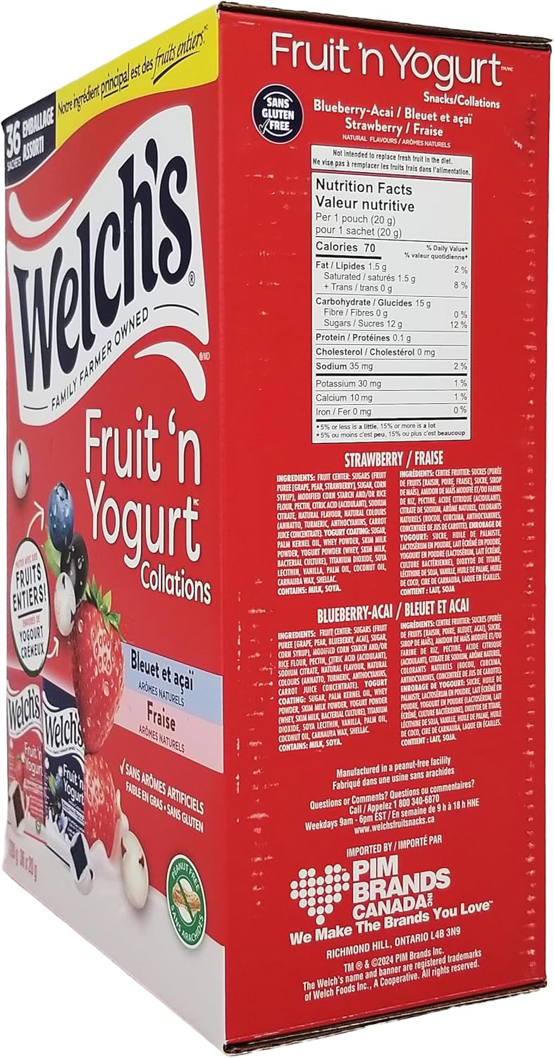 Welch's Fruit 'n Yogurt Snacks, 36 × 20 g - Delicious Fruit-Flavored Snacks Coated in Creamy Yogurt