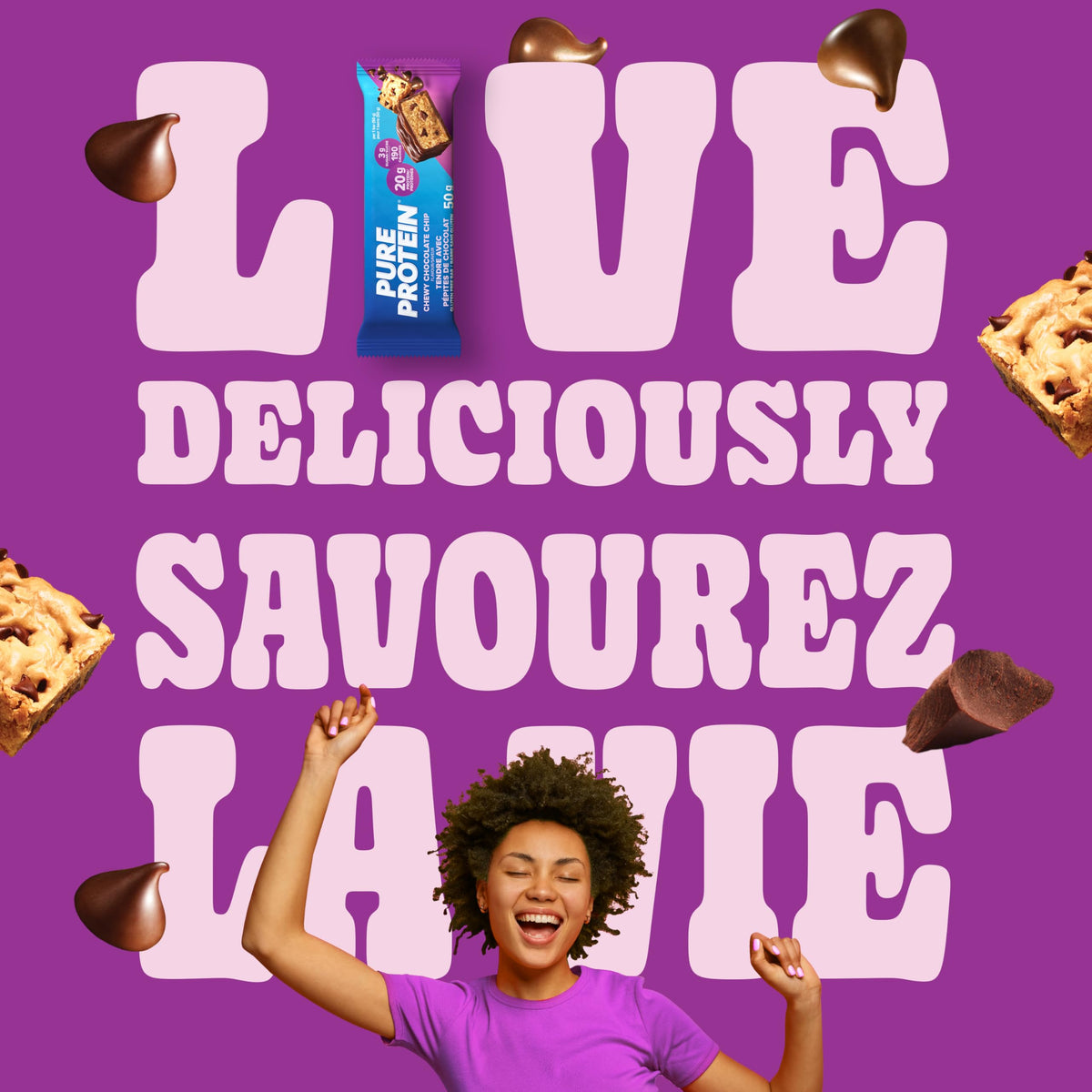 Pure Protein Bars - Nutritious, Gluten Free bar, made with Whey protein blend - low sugar, protein snack. Deliciously satisfying. Made in Canada, Chocolate Peanut Caramel (Pack of 6)