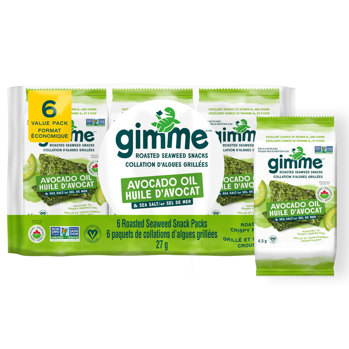gimMe Organic Roasted Seaweed Sea Salt Favour Snacks 30g Multipack 6 x 5g