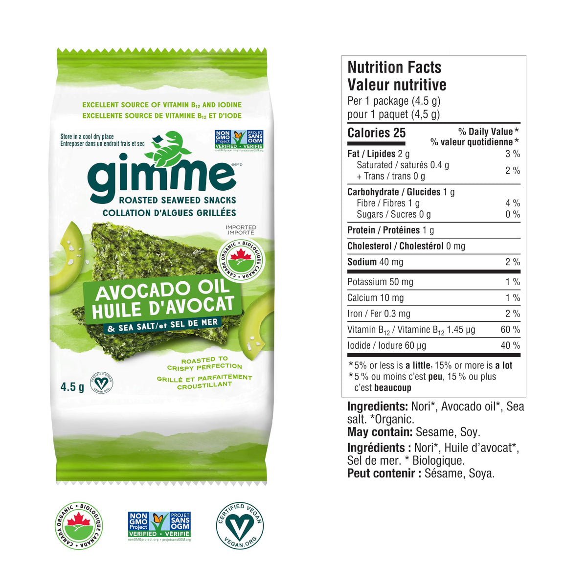 gimMe Organic Roasted Seaweed Sea Salt Favour Snacks 30g Multipack 6 x 5g