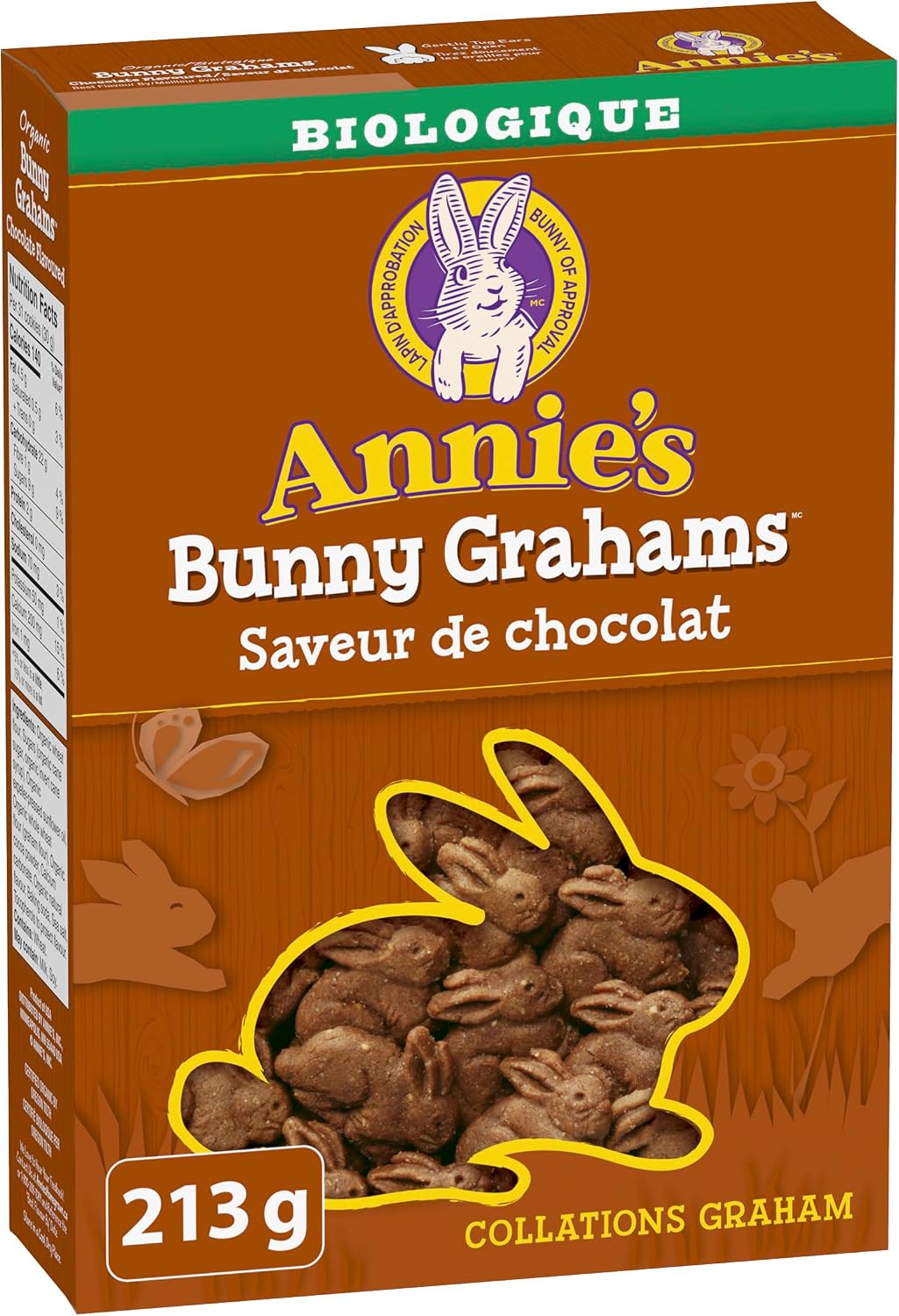 ANNIE'S Chocolate Graham Cookies Snacks, Organic, No Artificial Flavours, No Synthetic Colours, 213 Grams Package of Bunny Shaped Cookies, Chocolate
