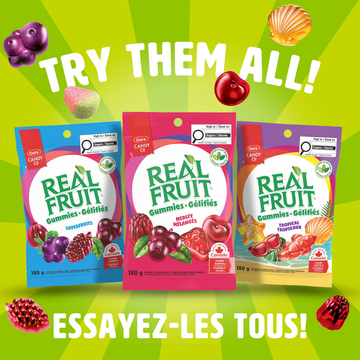 REALFRUIT Superfruits Gummy Candy - Made with Real Fruit, Vegan, Gluten & Peanut-Free Snack for Adults and Children, Proudly Canadian Company, Cranberry, Black Currant, Blueberry and Blackberry, 180g
