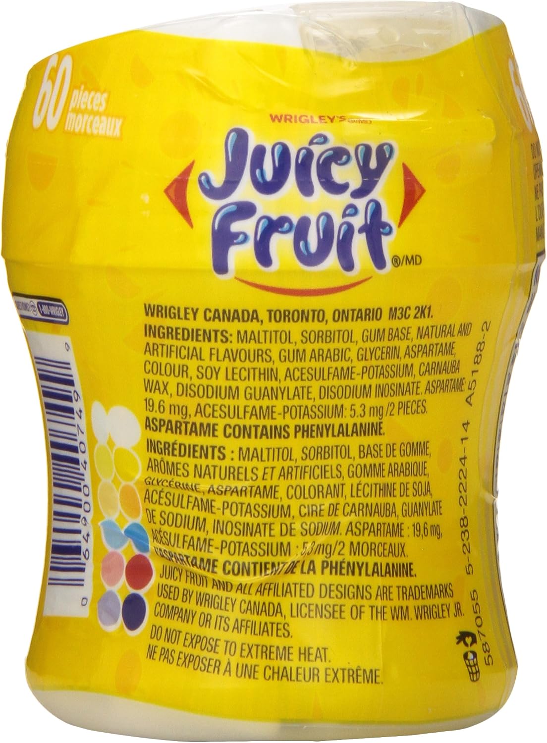 JUICY FRUIT, Fruit Flavoured Chewing Gum, 60 Pieces, 6 Bottles