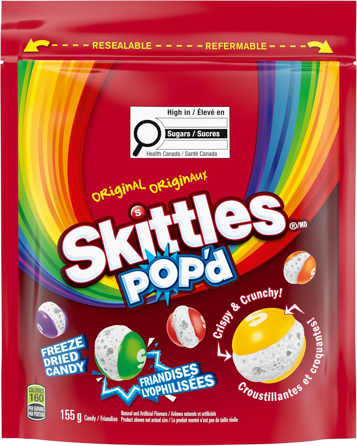 SKITTLES POP’D Original Freeze-Dried Candy, Crunchy Fruity Candy Snack for Sharing, Movie Nights & Parties, 155g