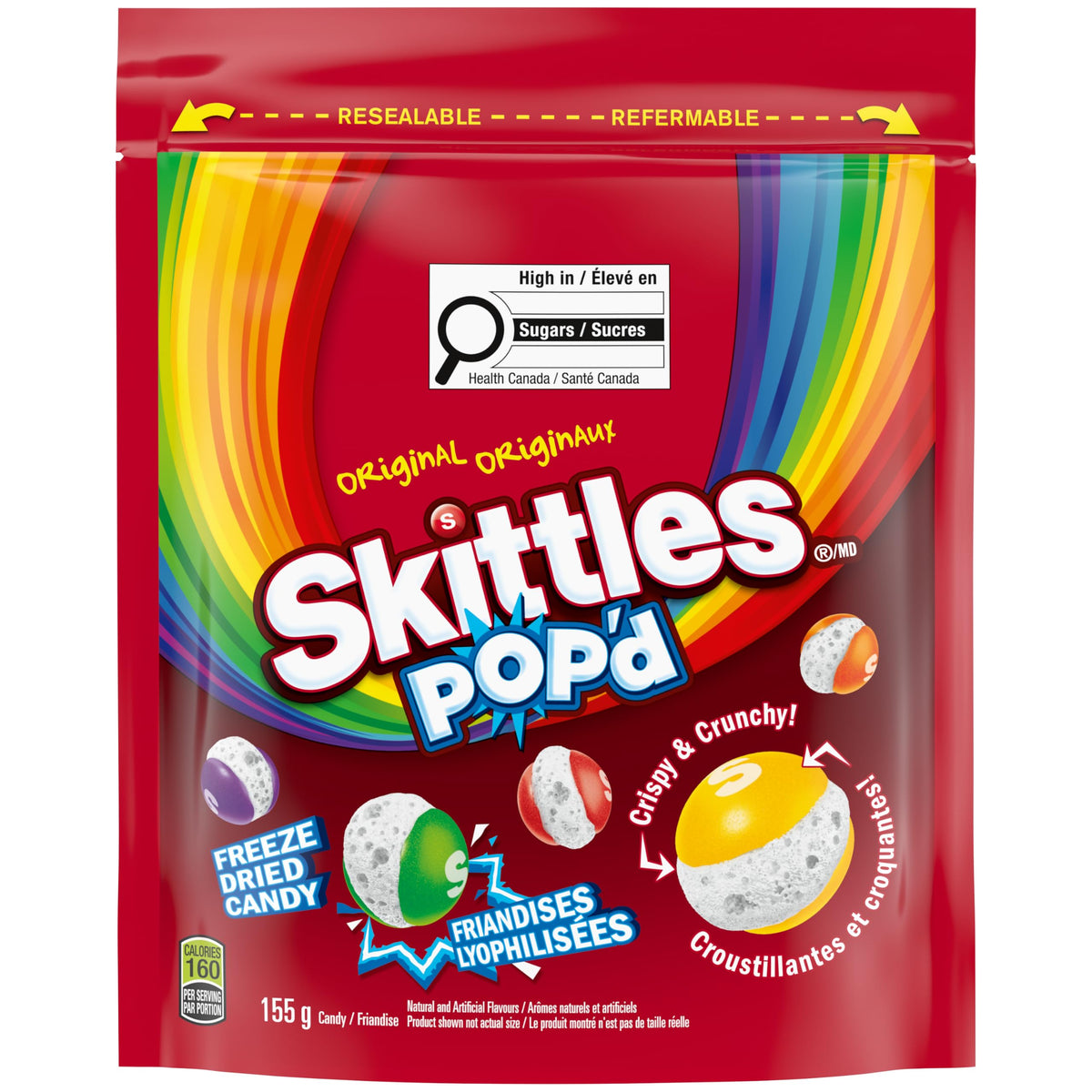 SKITTLES POP’D Original Freeze-Dried Candy, Crunchy Fruity Candy Snack for Sharing, Movie Nights & Parties, 155g