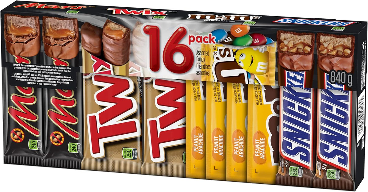 MARS, TWIX & M&M’S Peanut Assorted Chocolate Candy Bars Variety Pack, 16 Full Size Bars (840g) – Individually Wrapped Mixed Chocolate Favourites