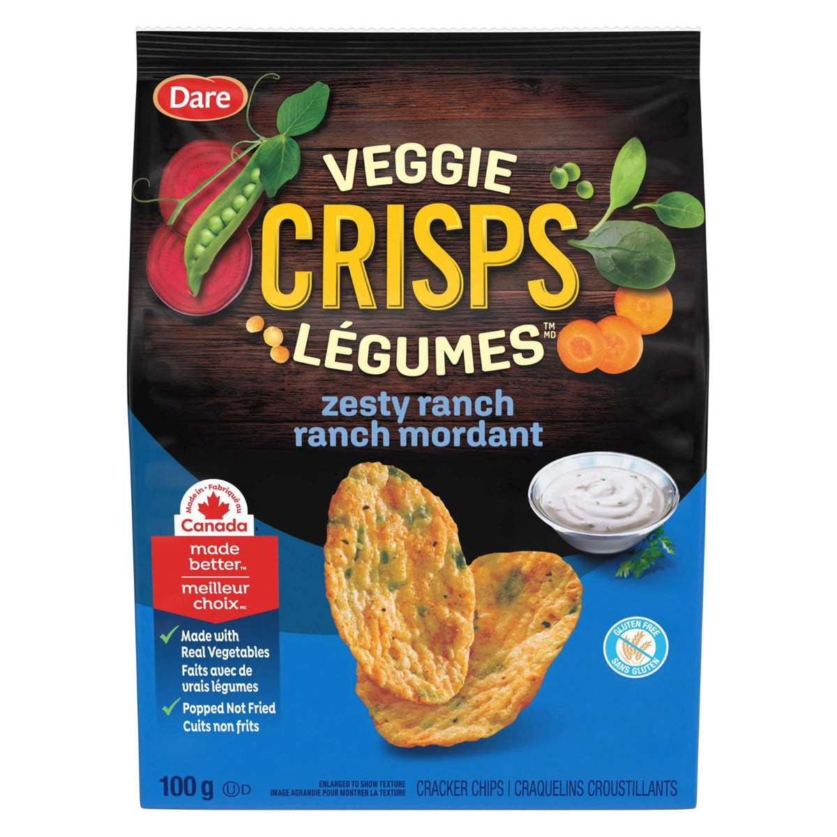 Dare Veggie Crisps Barbecue - Crunchy, Popped Snacks Made with Real Vegetables like Yellow and Green Peas, Tomatoes, and Carrots 100g Pack
