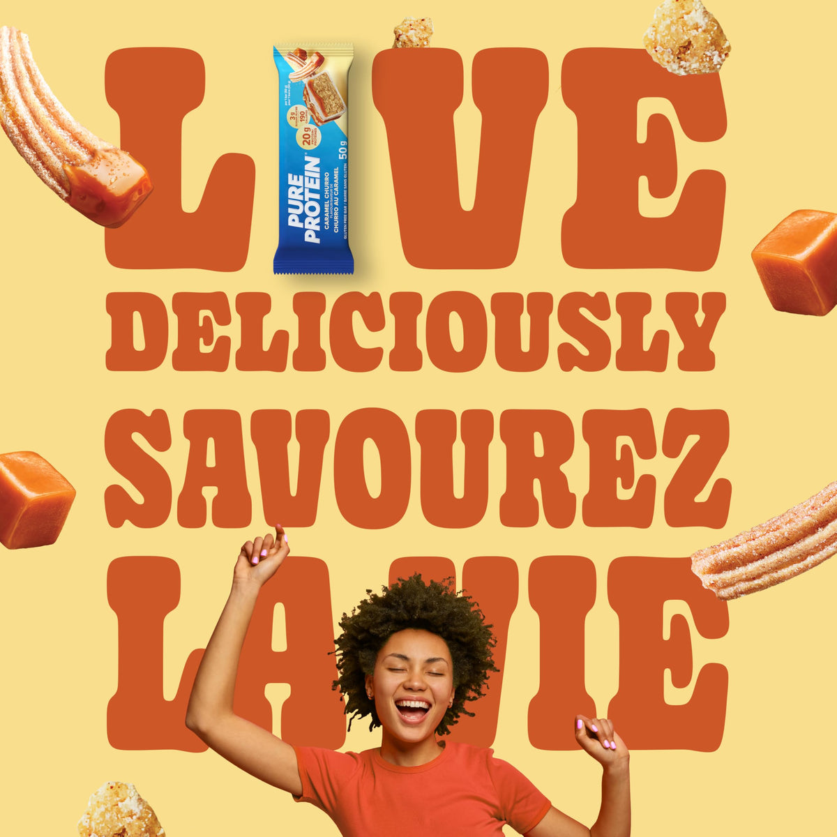 Pure Protein Bars - Nutritious, Gluten Free bar, made with Whey protein blend - low sugar, protein snack. Deliciously satisfying. Made in Canada, Chocolate Peanut Caramel (Pack of 6)