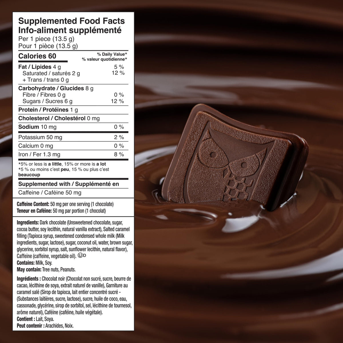 AWAKE - Caffeinated Chocolate Bites - Caramel Milk Chocolate, 50 Count - 50mg Caffeine - Individually Wrapped Energy Bites - Coffee Alternative - Fairtrade, Gluten Free, Non GMO - 0.48oz