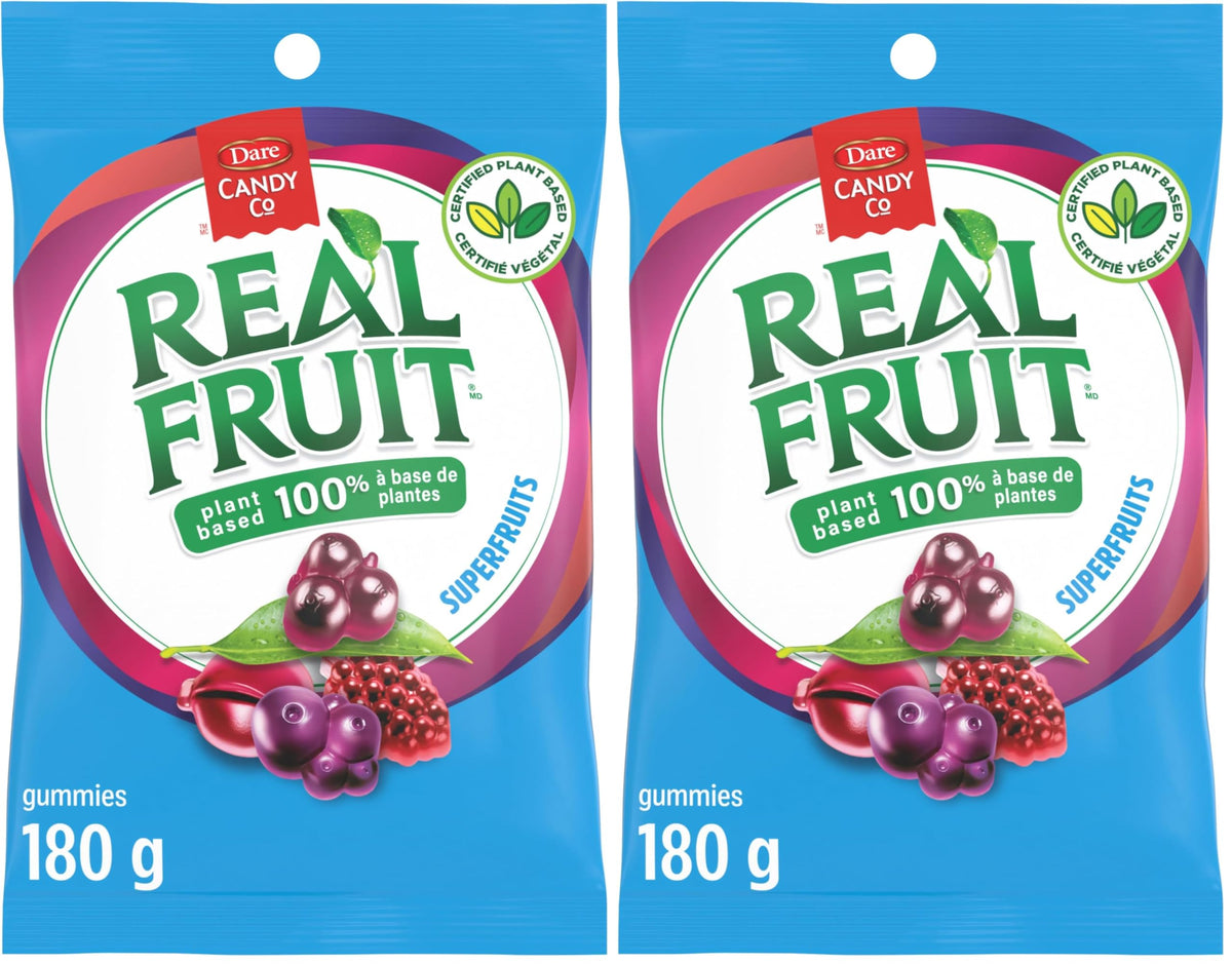 REALFRUIT Superfruits Gummy Candy - Made with Real Fruit, Vegan, Gluten & Peanut-Free Snack for Adults and Children, Proudly Canadian Company, Cranberry, Black Currant, Blueberry and Blackberry, 180g