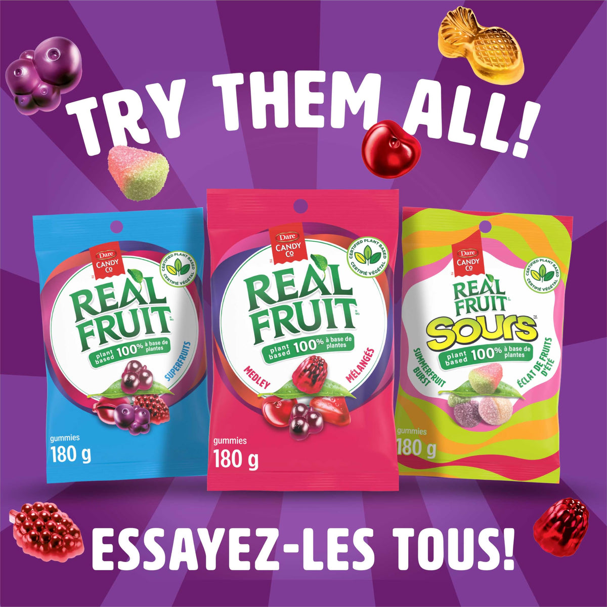 REALFRUIT Superfruits Gummy Candy - Made with Real Fruit, Vegan, Gluten & Peanut-Free Snack for Adults and Children, Proudly Canadian Company, Cranberry, Black Currant, Blueberry and Blackberry, 180g