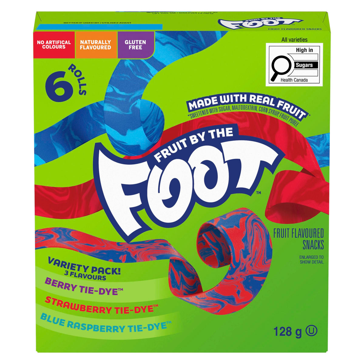 BETTY CROCKER FRUIT BY THE FOOT - VALUE PACK SIZE - Strawberry, Blue Raspberry, Berry Tie-Dye Fruit Flavoured Snacks, Pack of 30 Rolls, 637 Grams Package of Fruit Flavoured Snacks