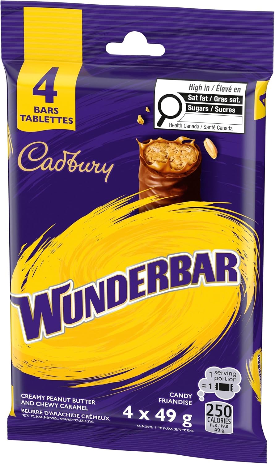 Cadbury Wunderbar Chocolatey Candy Bars Multipack 4 Pack, 196g