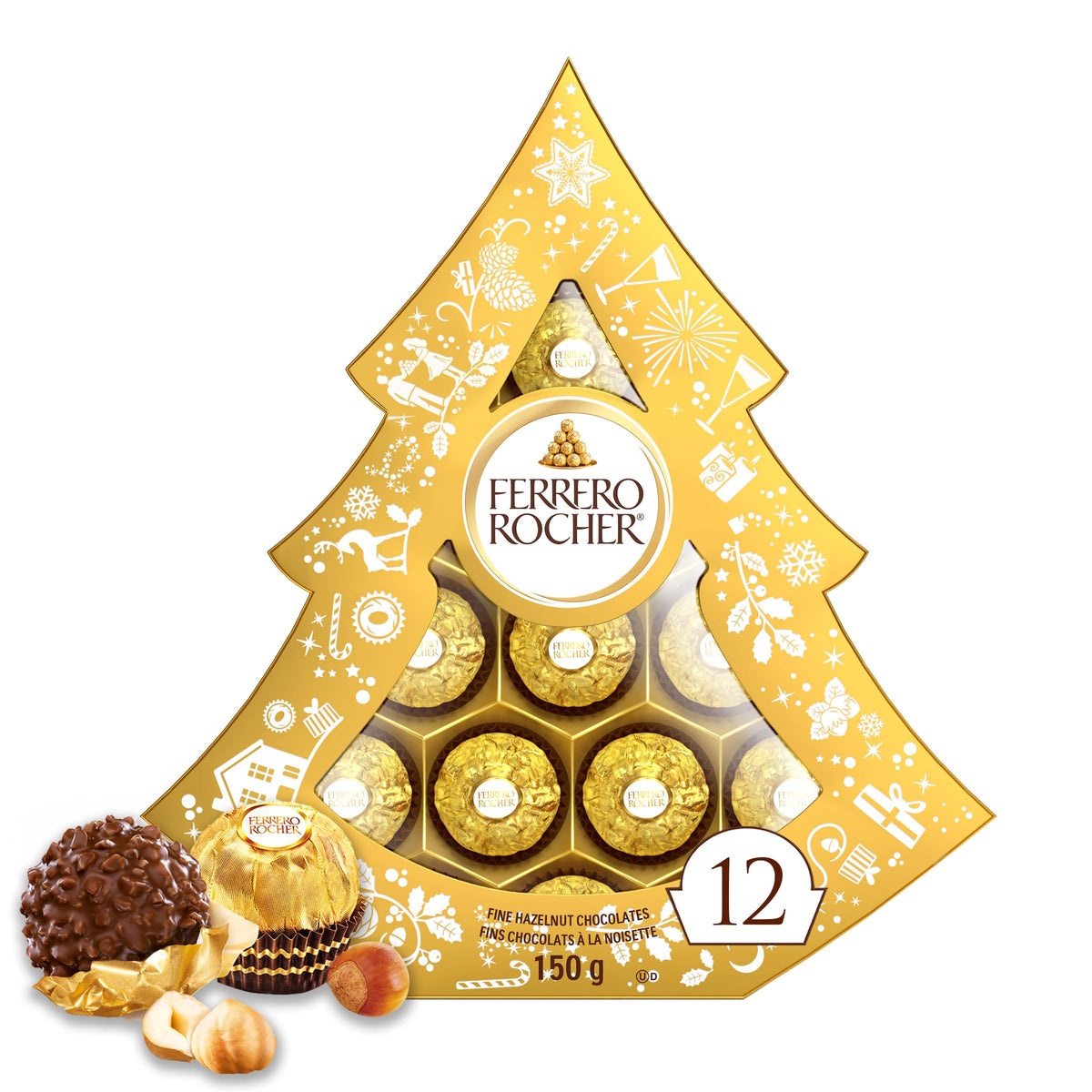 FERRERO ROCHER Fine Hazelnut Milk Chocolates - 3-Piece 37.5 g Pack x 12