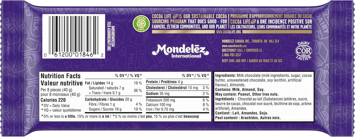 Cadbury Dairy Milk Almond Chocolate Bar with Chopped Almonds, 90g