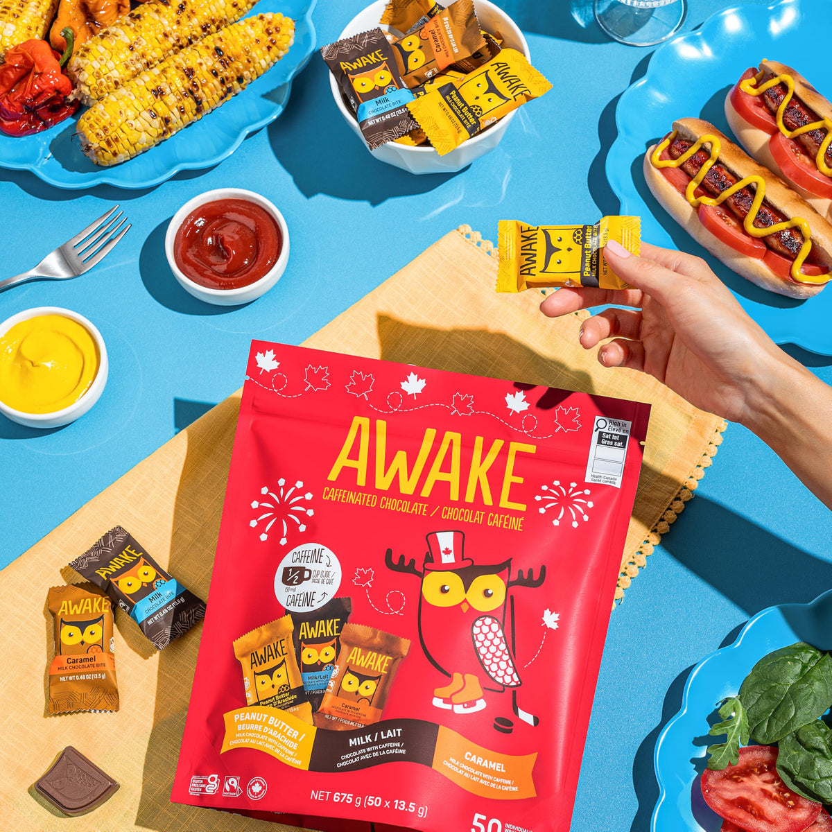 AWAKE - Caffeinated Chocolate Bites - Caramel Milk Chocolate, 50 Count - 50mg Caffeine - Individually Wrapped Energy Bites - Coffee Alternative - Fairtrade, Gluten Free, Non GMO - 0.48oz