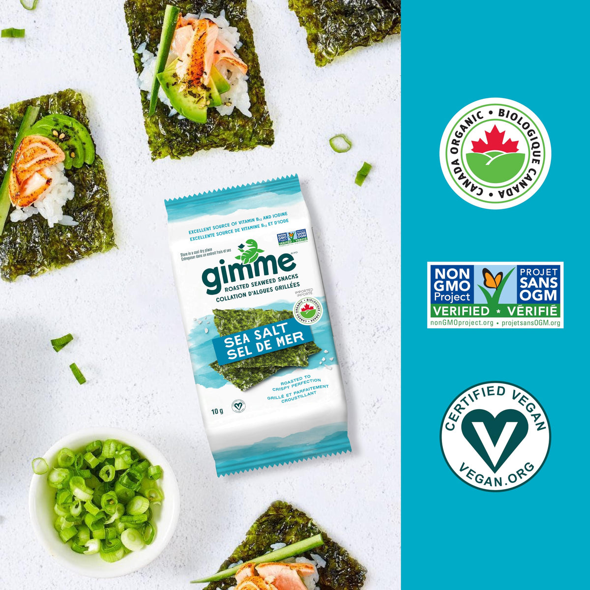 gimMe Organic Roasted Seaweed Sea Salt Favour Snacks 30g Multipack 6 x 5g