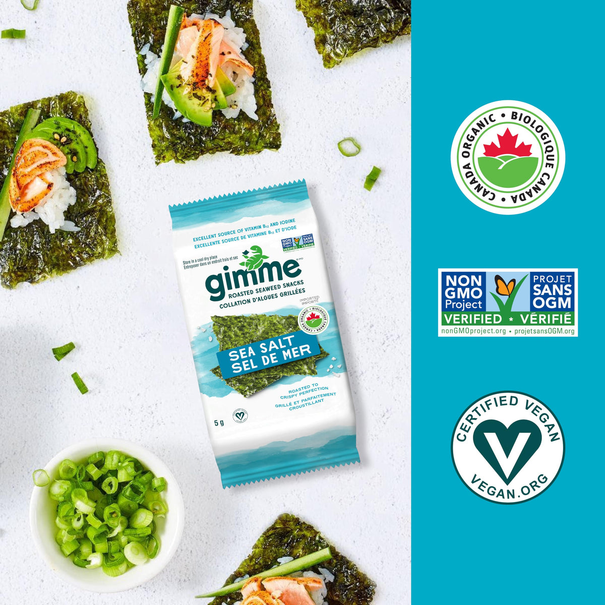 gimMe Organic Roasted Seaweed Sea Salt Favour Snacks 30g Multipack 6 x 5g