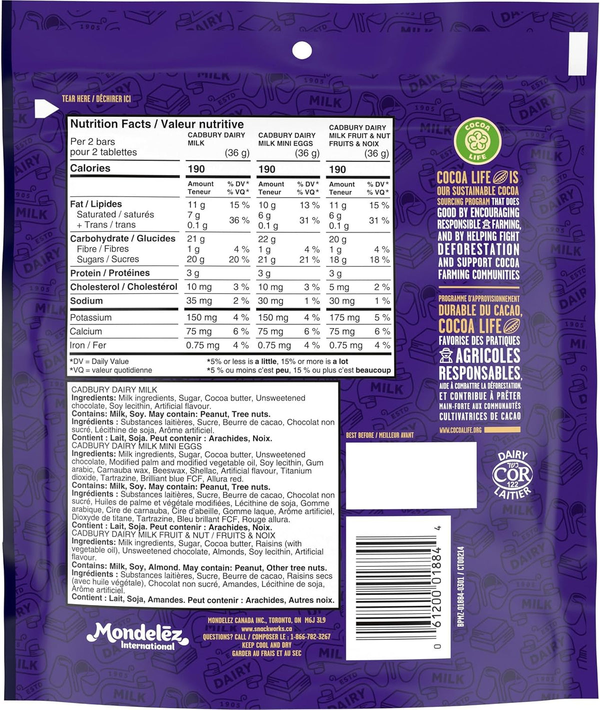 Cadbury Dairy Milk, Chocolate Bars, Assorted Bag of 18 x 18g, 324g