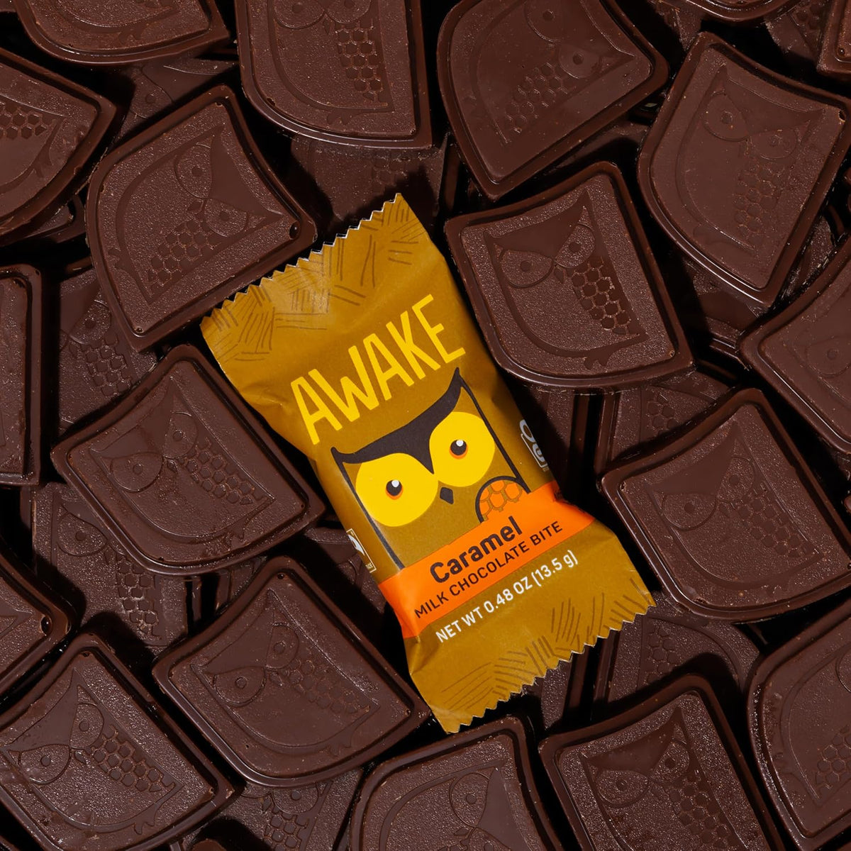 AWAKE - Caffeinated Chocolate Bites - Caramel Milk Chocolate, 50 Count - 50mg Caffeine - Individually Wrapped Energy Bites - Coffee Alternative - Fairtrade, Gluten Free, Non GMO - 0.48oz